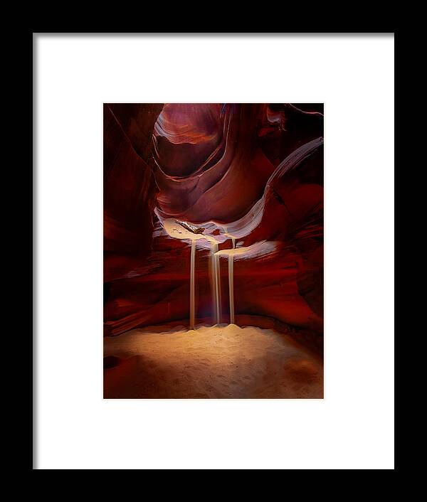 Antelope Framed Print featuring the photograph Sandfall In Antelope Canyon "???" by Janice W. Chen