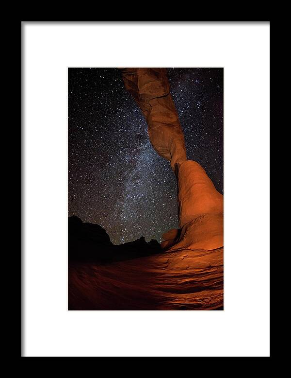 Tranquility Framed Print featuring the photograph Sandstone Arch Meets Milky Way Skies by Mike Berenson / Colorado Captures
