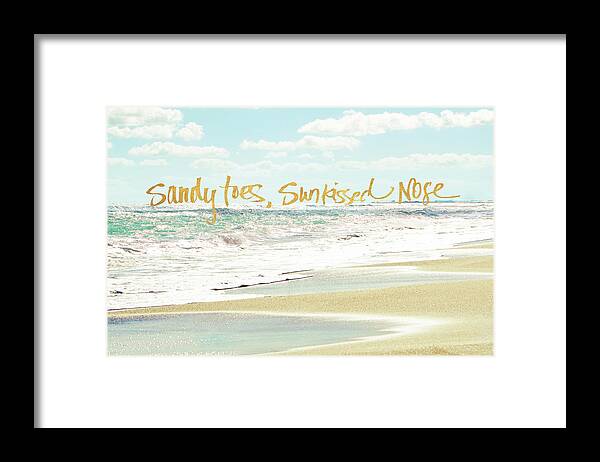 Sandy Framed Print featuring the painting Sandy Toes, Sunkissed Nose by Bruce Nawrocke