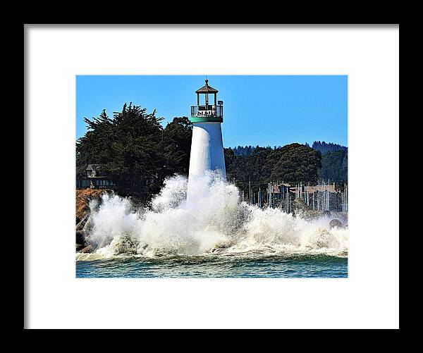 Santa Cruz Framed Print featuring the photograph Santa Cruz Lighthouse and Crashing Waves by Marilyn MacCrakin