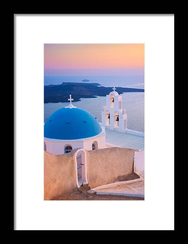Sea Framed Print featuring the photograph Santorini Island - Sunset In Thira by Jan Wlodarczyk