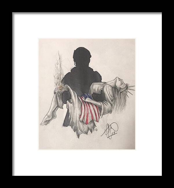 Liberty Framed Print featuring the drawing Saving Liberty by Howard King