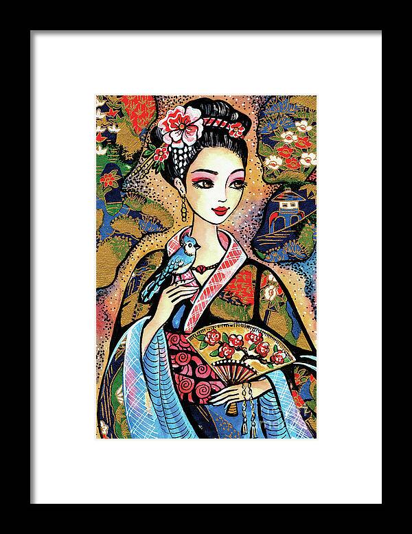 Woman And Bird Framed Print featuring the painting Sayuri by Eva Campbell