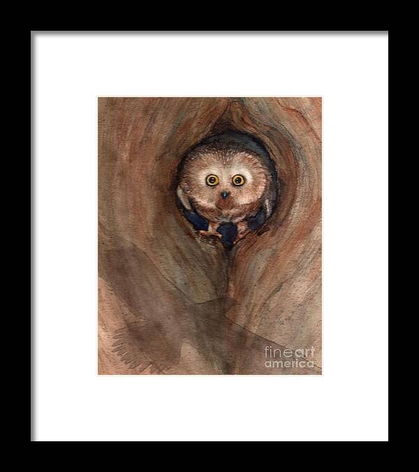 Owl Framed Print featuring the painting Scardy Owl by Amy Stielstra
