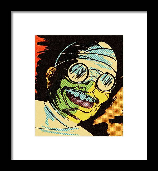 Afraid Framed Print featuring the drawing Scary Man with Bandaged Head Laughing by CSA Images