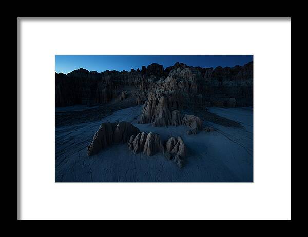 Cathedral Gorge State Park Framed Print featuring the photograph Scenic View Of Cathedral Gorge State Park Against Clear Sky At Night by Cavan Images