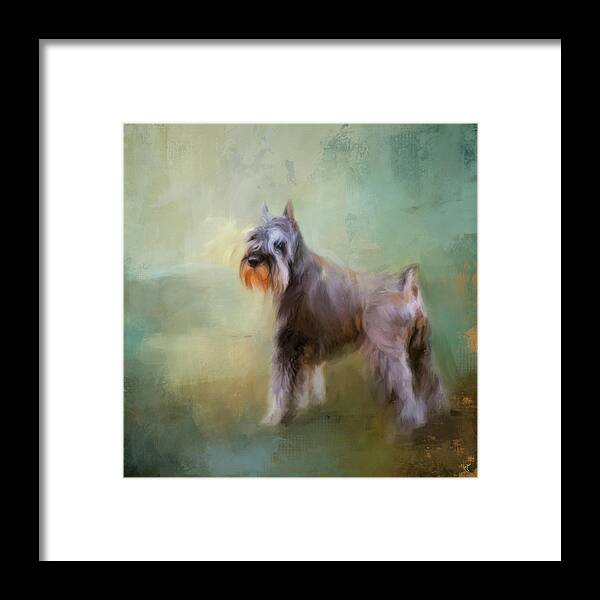 Colorful Framed Print featuring the painting Schnauzer On Patrol by Jai Johnson