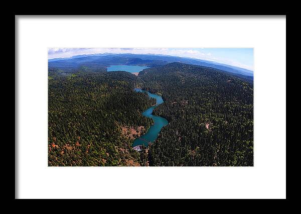Scotts Flat Lake Framed Print featuring the digital art Scotts Flat Lake and Lower Scotts Flat Reservoir Aerial by Lisa Redfern