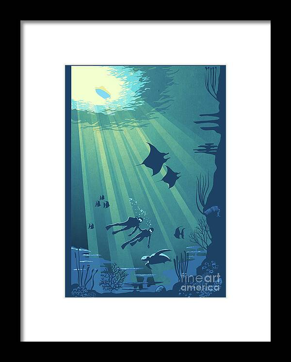 Scuba Framed Print featuring the painting Scuba Dive by Sassan Filsoof