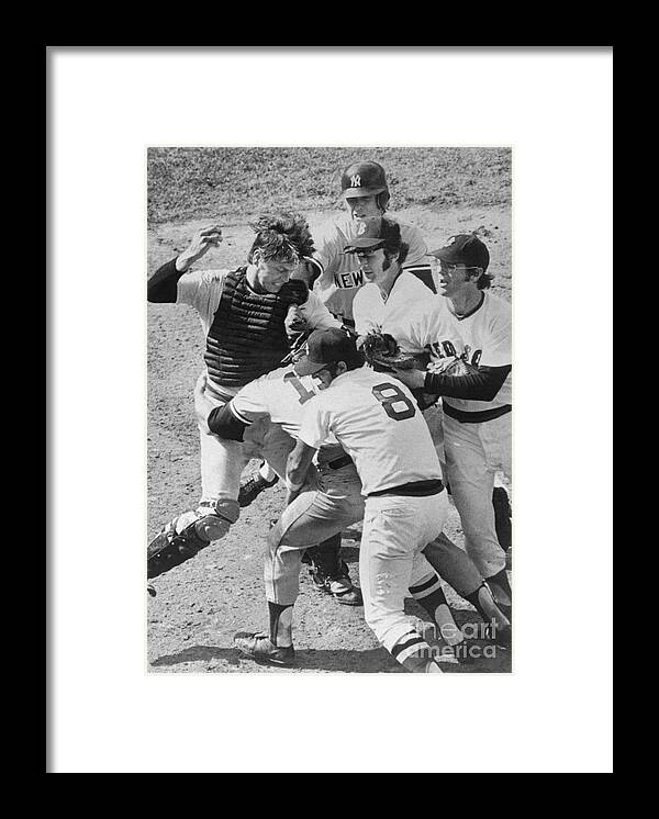 Thurman Munson Framed Print featuring the photograph Scuffle Between Yankee And Red Sox by Bettmann