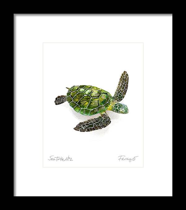 Green. Turtle Framed Print featuring the painting Sea Turtle #2 by Peter Farago