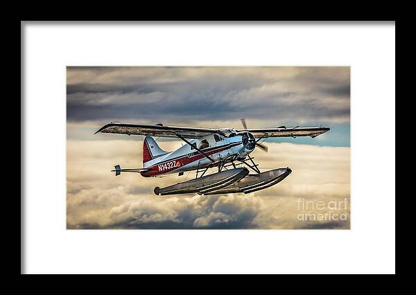 Seaplane Framed Print featuring the photograph Seaplane in the Anchorage sky by Lyl Dil Creations