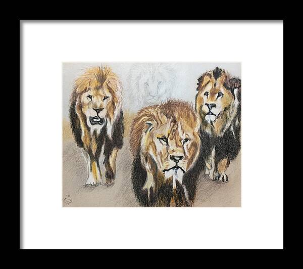 Lions Framed Print featuring the painting Searching for the Dentist by Maris Sherwood
