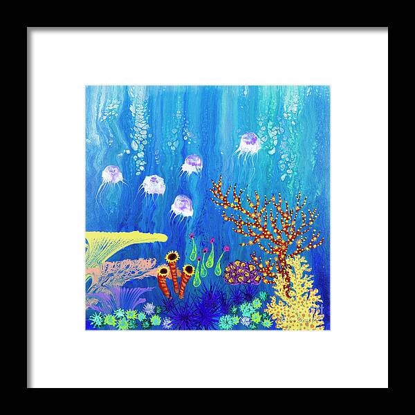 Poured Acrylic Framed Print featuring the painting Seascape by Lucy Arnold