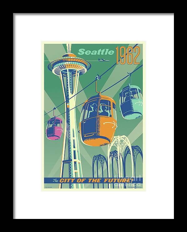 Vintage Framed Print featuring the digital art Seattle Poster- Space Needle Vintage Style by Jim Zahniser