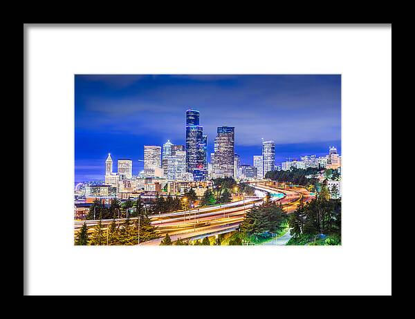 Landscape Framed Print featuring the photograph Seattle, Washington, Usa Downtown City by Sean Pavone