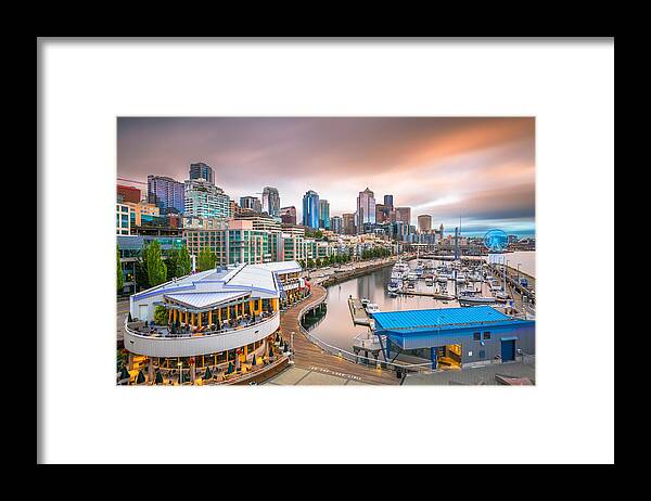 Landscape Framed Print featuring the photograph Seattle, Washington, Usa Pier by Sean Pavone