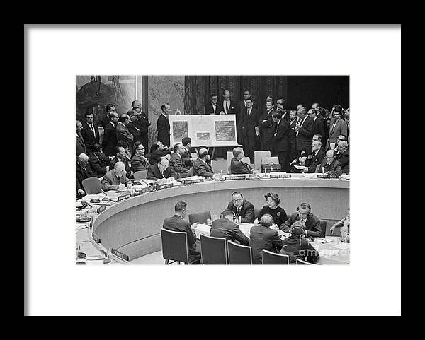 Adlai Stevenson Ii Framed Print featuring the photograph Security Council Delegates Examining by Bettmann