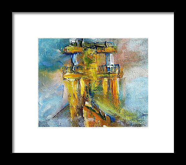Watercolor.paintings Framed Print featuring the painting Semi Abstract Paintings Blackrock Diving Board Salthill Galway Ireland by Mary Cahalan Lee - aka PIXI
