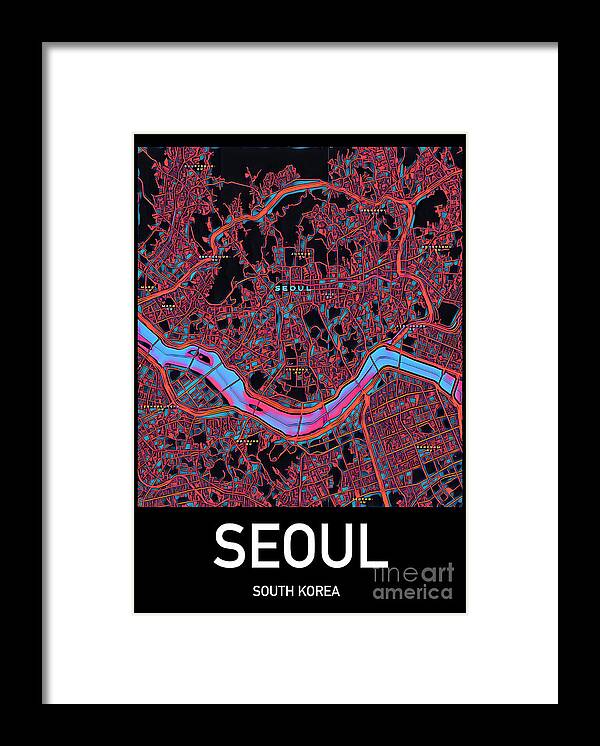 Seoul Framed Print featuring the digital art Seoul City Map by HELGE Art Gallery