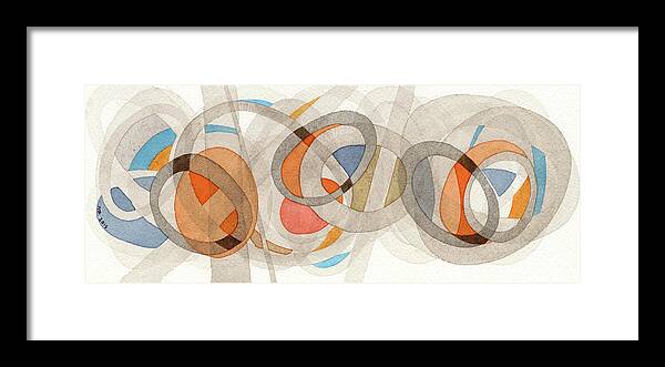 Abstract Framed Print featuring the painting Sepia & Orange Circles by Nikki Galapon