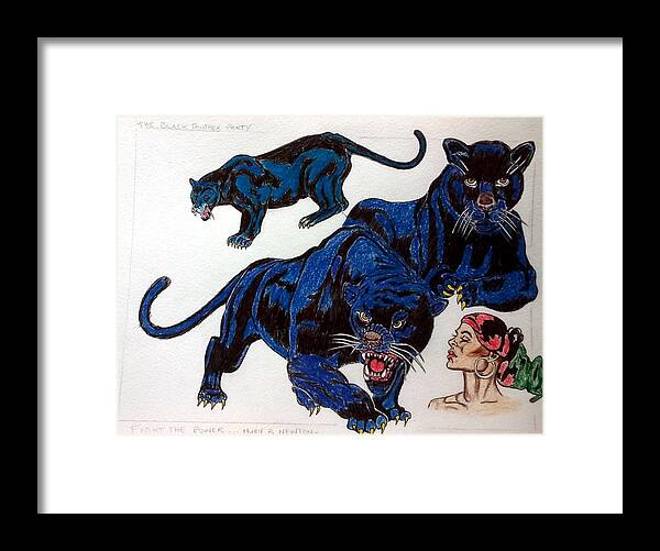 Black Art Framed Print featuring the drawing Serenade of the Black Panther by Joedee