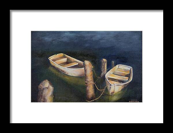 Dinghy Framed Print featuring the painting Serenity by Nancy Strahinic