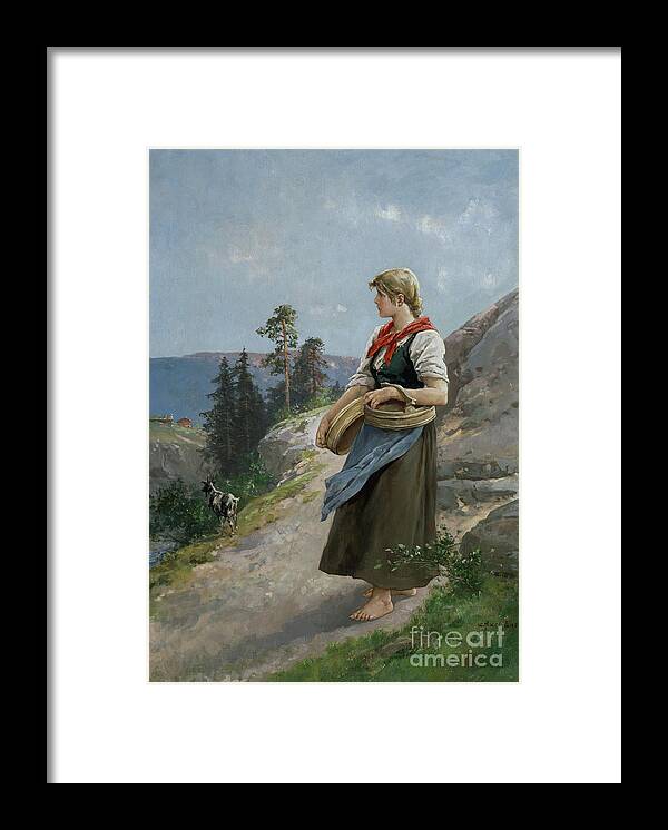 Farm Girl Framed Print featuring the painting Seterjente by Axel Hjalmar Ender