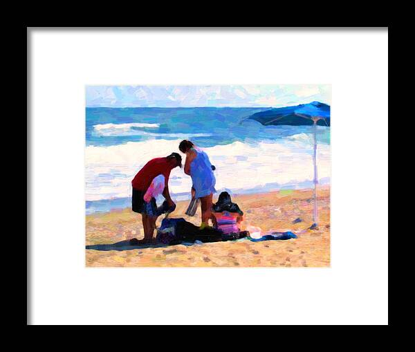 Family Outing Framed Print featuring the digital art Setting Up Camp by David Zimmerman