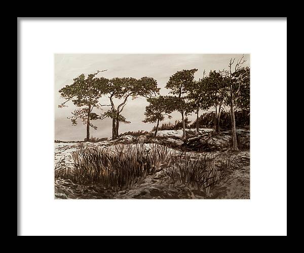 Pine Trees Framed Print featuring the painting Seven Pines by Hans Egil Saele