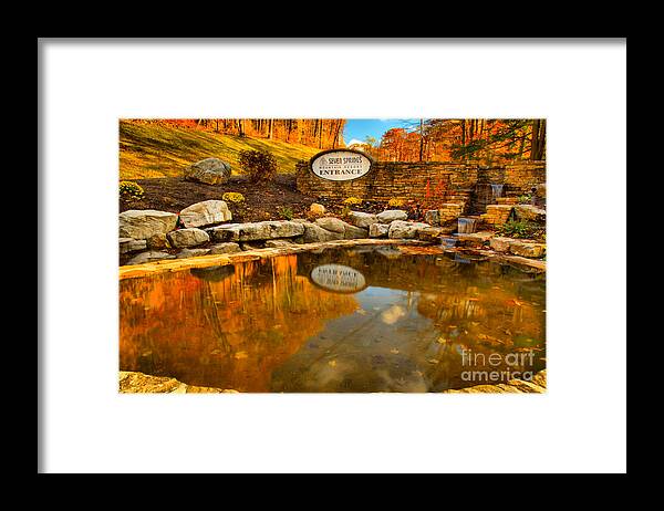 Seven Springs Framed Print featuring the photograph Seven Springs Entrance Fall Reflections by Adam Jewell