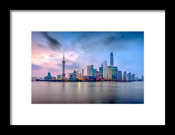 Landscape Framed Print featuring the photograph Shanghai, China Pudong Financial by Sean Pavone