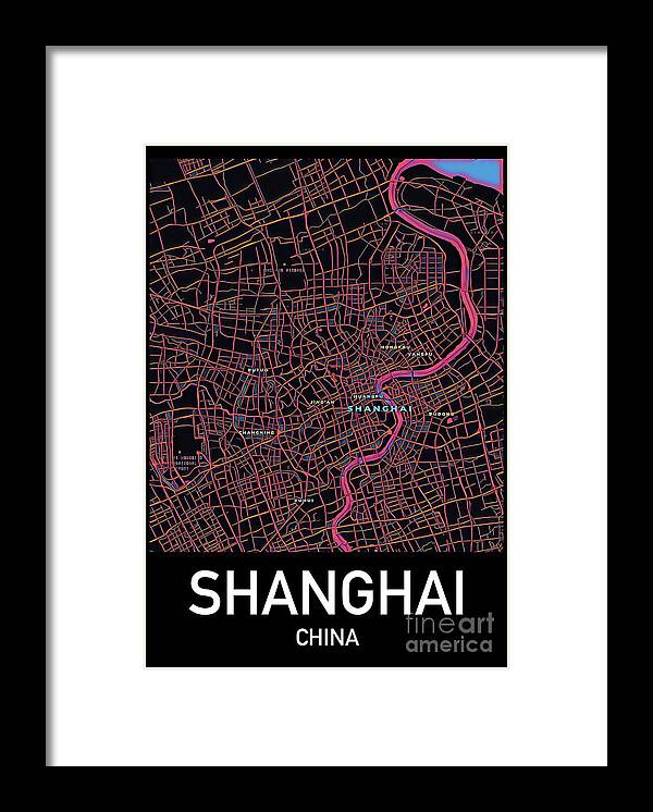 Shanghai Framed Print featuring the digital art Shanghai City Map by HELGE Art Gallery