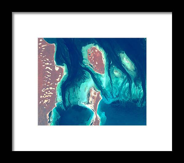 Satellite Image Framed Print featuring the digital art Shark Bay from space by Christian Pauschert