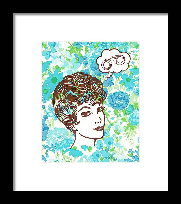 Background Framed Print featuring the drawing She dreams of handcuffs by CSA Images