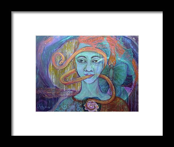 Shamanic Painting. Visionary Painting. Snake Symbolism Framed Print featuring the painting She Is Not Afraid of Transformation by Feather Redfox