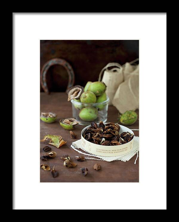 Ip_11185315 Framed Print featuring the photograph Shelled And Unshelled Walnuts by Strokin, Yelena