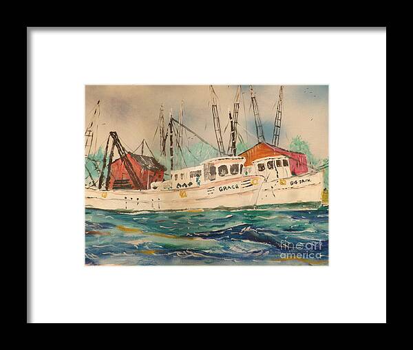 Fishing Boats South Carolina Framed Print featuring the painting Shem Creek by Patrick Grills