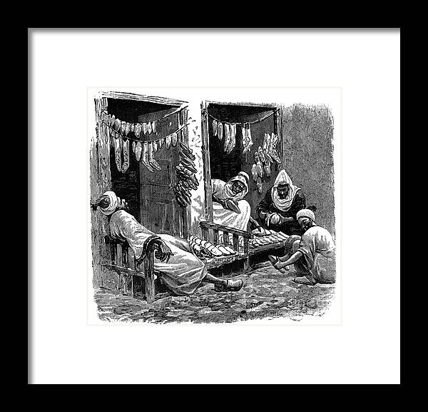 Engraving Framed Print featuring the drawing Shoe Shop In Fez, Morocco, C1890 by Print Collector
