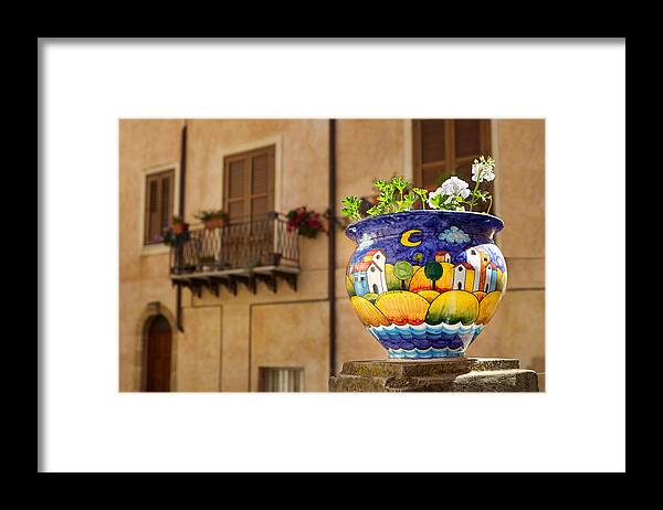 Flowers Framed Print featuring the photograph Sicilian Ceramics As Decoration In Old by Jan Wlodarczyk