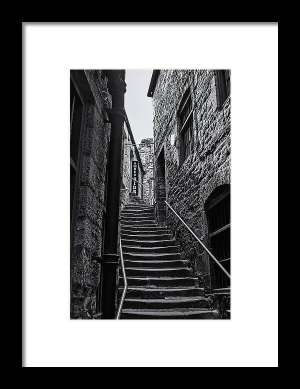 Side Street Framed Print featuring the photograph Side Street Steps Monochrome by Jeff Townsend
