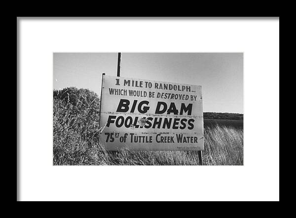 Horizontal Framed Print featuring the photograph Sign re: Tuttle Creek flood control dam. by Thomas D. McAvoy