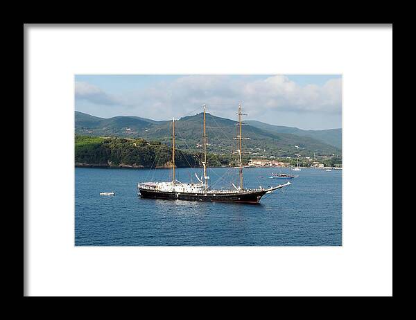 Travel Framed Print featuring the photograph Signora del Vento, anchored at Portoferraio, Elba by James Lamb Photo
