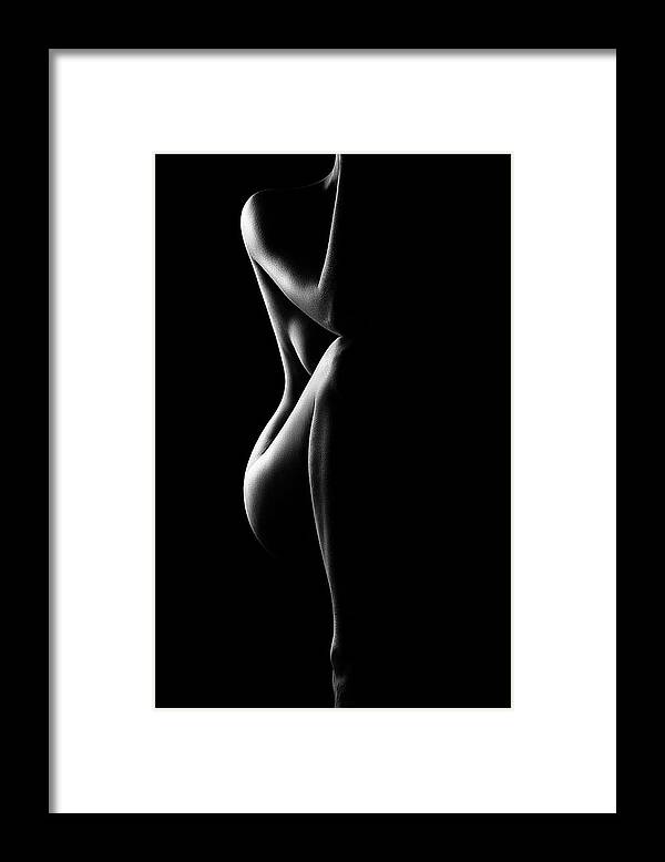 Nude Framed Print featuring the photograph Silhouette of nude woman in BW by Johan Swanepoel