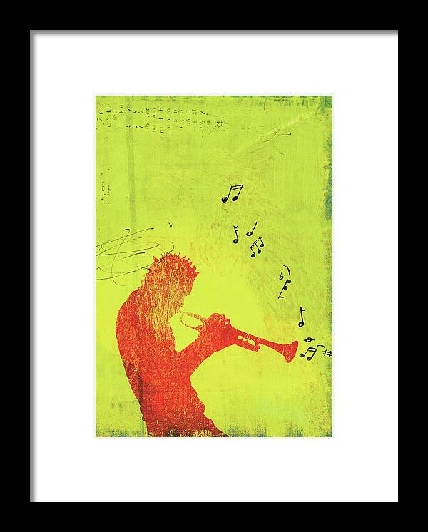 One Man Only Framed Print featuring the digital art Silhouette Of Trumpet Player by Darren Hopes