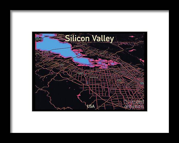 Silicon Valley Framed Print featuring the digital art Silicon Valley Map by HELGE Art Gallery