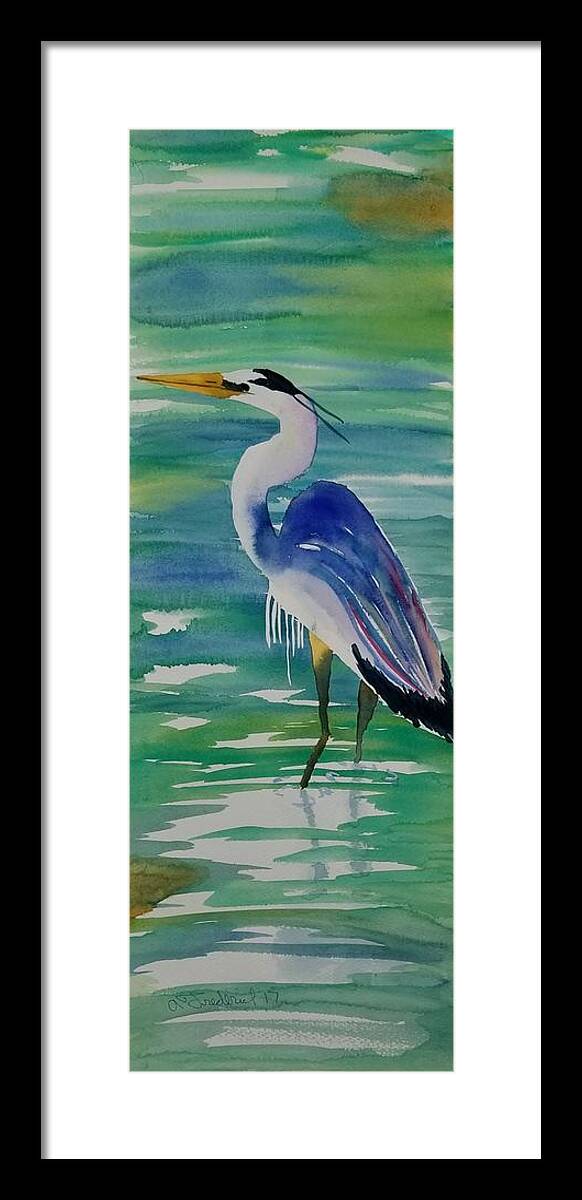 Blue Heron Framed Print featuring the painting Sir Blue by Ann Frederick
