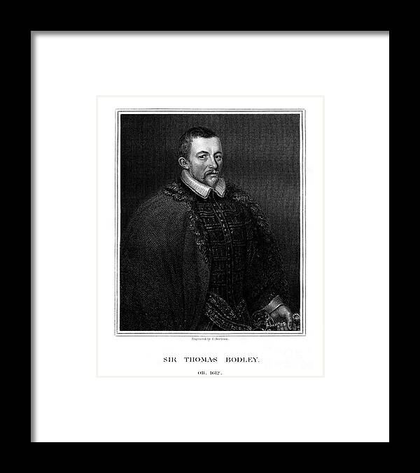 Engraving Framed Print featuring the drawing Sir Thomas Bodley, English Founder by Print Collector