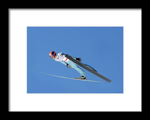 Helmet Framed Print featuring the photograph Ski Jumper Flying by Technotr