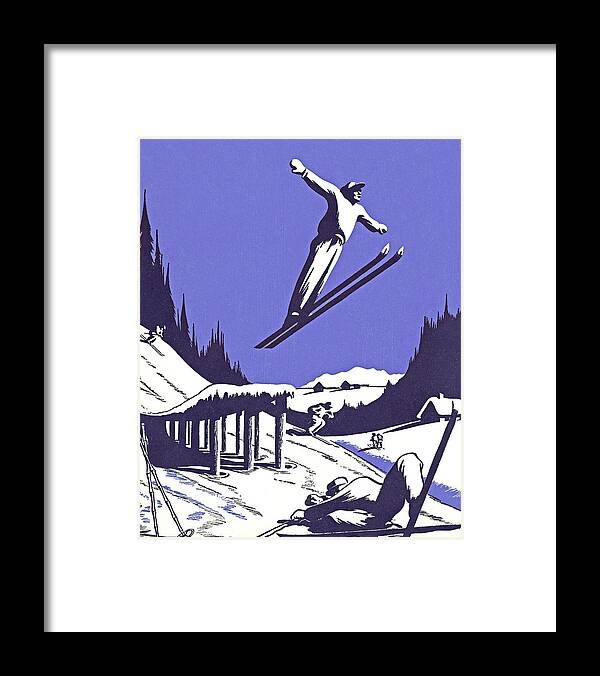 Adventure Framed Print featuring the drawing Skier Flying from a Jump by CSA Images
